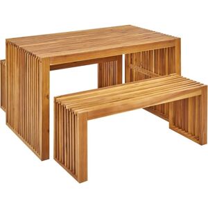 Beliani Garden Set - Rustic Acacia Wood Table and Benches for Indoor/Outdoor Beliani Garden Set - Rustic Acacia Wood Table and Benches for Indoor/Outdoor