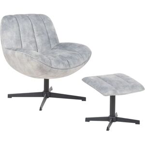 Beliani Gray Velvet Retro Swivel Chair with Footstool Beliani Gray Velvet Retro Swivel Chair with Footstool