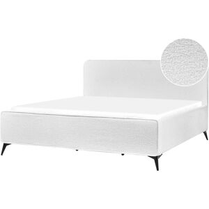 Beliani Bed - Valognes - Black Metal Legs - White Cream Bouclé Upholstery - 180x200 Beliani Bed - Valognes - Black Metal Legs - White Cream Bouclé Upholstery - 180x200
