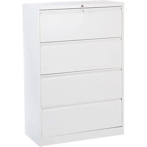Beliani Office Cabinet - 4 Lockable Drawers - White - Industrial Style Beliani Office Cabinet - 4 Lockable Drawers - White - Industrial Style