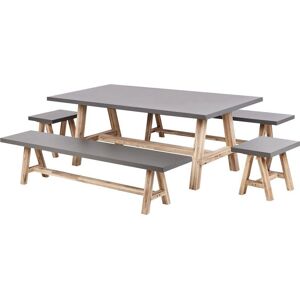 Beliani Garden Set - Industrial Concrete and Acacia Wood - 8 Persons Beliani Garden Set - Industrial Concrete and Acacia Wood - 8 Persons
