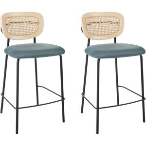 Beliani Model - Set of 2 Modern Rattan Bar Chairs - Blue Beliani Model - Set of 2 Modern Rattan Bar Chairs - Blue