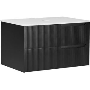 Beliani Bathroom Cabinet - Modern Wall-Mounted MDF Black - 80 x 52 cm Beliani Bathroom Cabinet - Modern Wall-Mounted MDF Black - 80 x 52 cm