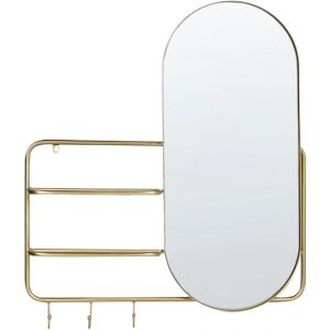 Beliani Wall Mirror with Hooks and Shelves - Modern Oval Gold Mirror Beliani Wall Mirror with Hooks and Shelves - Modern Oval Gold Mirror
