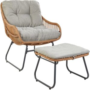 Beliani Mestre Natural Garden Chair with Footrest and Cushions Beliani Mestre Natural Garden Chair with Footrest and Cushions