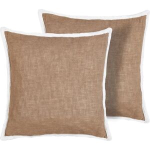 Beliani Ianthe Brown Cotton Square Cushion Set - Decor Beliani Ianthe Brown Cotton Square Cushion Set - Decor