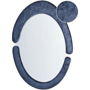 BELIANI Wall Mirror - Modern Oval Blue Velvet Decor BELIANI Wall Mirror - Modern Oval Blue Velvet Decor