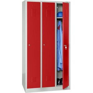 Gürkan Spind - 3 Schließfächer - Stahl, Rot & Grau - 90x50x180 cm Gürkan Spind - 3 Schließfächer - Stahl, Rot & Grau - 90x50x180 cm