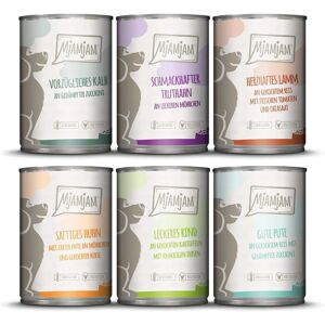 Pack mixte MJAMJAM - Nourriture humide pour chiens - 6 x 400g - Variété - Publicité Pack mixte MJAMJAM - Nourriture humide pour chiens - 6 x 400g - Variété - Publicité