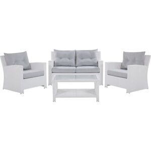 Beliani Garden Sofa Set White Faux Rattan Grey Cushions - Garden Sofa Set Beliani Garden Sofa Set White Faux Rattan Grey Cushions - Garden Sofa Set