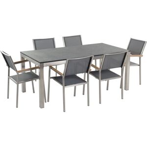 Beliani GROSSETO Grey Dining Set - Weather-Resistant Granite Top - 6 Seats Beliani GROSSETO Grey Dining Set - Weather-Resistant Granite Top - 6 Seats
