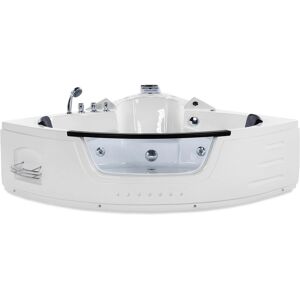 Beliani White Corner Bathtub with LED, Acrylic & Glass, 215x155 cm Beliani White Corner Bathtub with LED, Acrylic & Glass, 215x155 cm