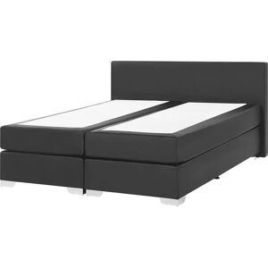Beliani King Size Continental Bed - Black Faux Leather with Pocket Spring Mattress Beliani King Size Continental Bed - Black Faux Leather with Pocket Spring Mattress