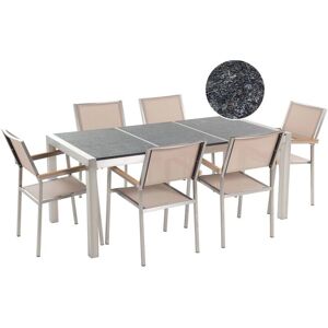 Beliani GROSSETO Beige Dining Set - 6 Seats, 180x90 cm, Stainless Steel Beliani GROSSETO Beige Dining Set - 6 Seats, 180x90 cm, Stainless Steel
