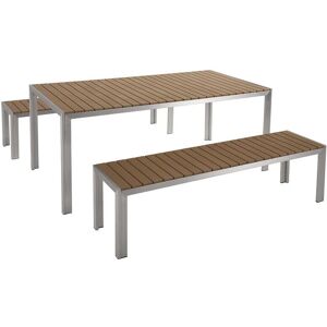 Beliani Garden Dining Set - Light Wood, Brown - Rectangular Table & Benches - NARDO Beliani Garden Dining Set - Light Wood, Brown - Rectangular Table & Benches - NARDO
