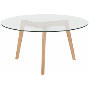 Beliani Coffee Table Transparent Round Glass Top 3 Light Wood Legs Scandinavian Minimalistic - Coffee Table Beliani Coffee Table Transparent Round Glass Top 3 Light Wood Legs Scandinavian Minimalistic - Coffee Table