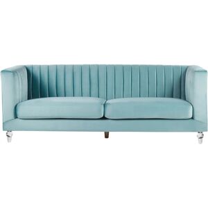 Beliani Sofa Light Blue 3 Seater Velvet Tuxedo Style Quilting - Sofa Beliani Sofa Light Blue 3 Seater Velvet Tuxedo Style Quilting - Sofa