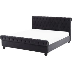 Beliani Bed AVALLON Velvet Black - Bed Beliani Bed AVALLON Velvet Black - Bed