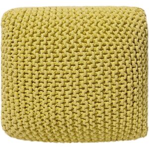 Beliani Cotton Knitted Pouf - Yellow 50x50 - Square Small Footstool Beliani Cotton Knitted Pouf - Yellow 50x50 - Square Small Footstool