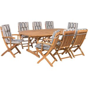 Beliani Outdoor Dining Set Light Acacia Wood with Striped Cushions 8 Seater Table Folding Chairs Rustic Design - Dining Set Beliani Outdoor Dining Set Light Acacia Wood with Striped Cushions 8 Seater Table Folding Chairs Rustic Design - Dining Set