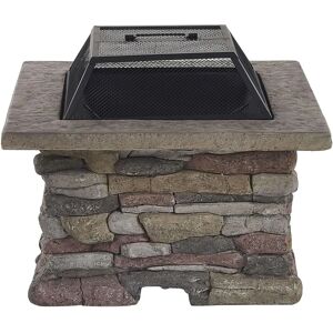 Beliani Fire Pit Grey Mesh Cover Square Outdoor - Fire Pit Beliani Fire Pit Grey Mesh Cover Square Outdoor - Fire Pit