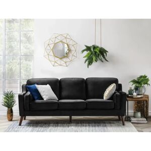 Beliani Sofa Black 3 Seater Velvet Oak Wood Legs - Sofa Beliani Sofa Black 3 Seater Velvet Oak Wood Legs - Sofa
