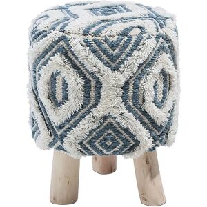 Beliani Footstool White Blue Wool Cotton - Footstool - Rustic Style Beliani Footstool White Blue Wool Cotton - Footstool - Rustic Style