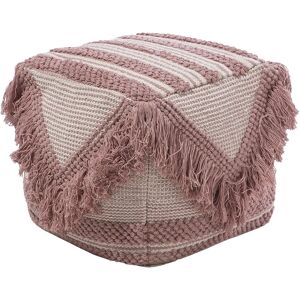 Beliani Rose Coton Franges Boho Pouf - Pouffe - Publicité Beliani Rose Coton Franges Boho Pouf - Pouffe - Publicité