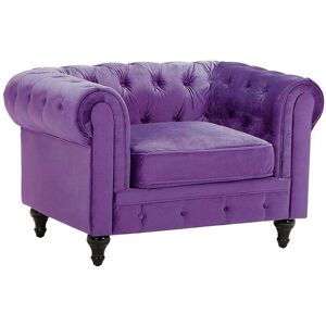 Beliani Chesterfield Armchair Purple Velvet Fabric Upholstery Dark Wood Legs - Armchair Beliani Chesterfield Armchair Purple Velvet Fabric Upholstery Dark Wood Legs - Armchair