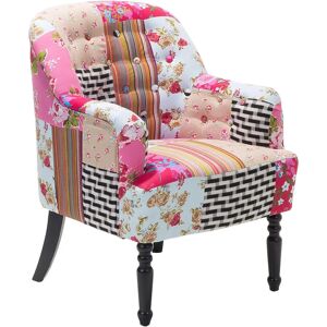 Beliani Fauteuil Patchwork Multicolore Rose avec Boutons et Pieds en Bois - Fauteuil - Publicité Beliani Fauteuil Patchwork Multicolore Rose avec Boutons et Pieds en Bois - Fauteuil - Publicité