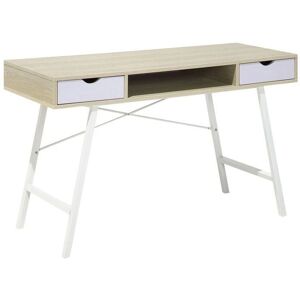 Beliani Office Desk Light Wood and White - Scandinavian - 120x48 cm - 2 Drawers Beliani Office Desk Light Wood and White - Scandinavian - 120x48 cm - 2 Drawers