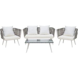 Beliani Garden Conversation Set Off-White PE Rattan 4 Seater - Garden Conversation Set Beliani Garden Conversation Set Off-White PE Rattan 4 Seater - Garden Conversation Set