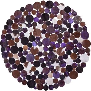 Beliani Round Rug Multicolour Purple Leather ø 140 cm Patchwork - Rug Beliani Round Rug Multicolour Purple Leather ø 140 cm Patchwork - Rug