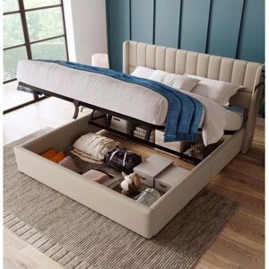 Lit ModernLuxe avec Rangement - 180x200cm Lin Beige - Publicité Lit ModernLuxe avec Rangement - 180x200cm Lin Beige - Publicité
