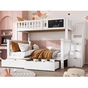 Lit Superposé ModernLuxe avec Rangement - Blanc & Naturel Lit Superposé ModernLuxe avec Rangement - Blanc & Naturel