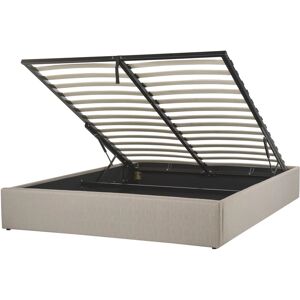 Cadre de lit Beliani en polyester beige avec rangement ottoman - Taille double - Publicité Cadre de lit Beliani en polyester beige avec rangement ottoman - Taille double - Publicité