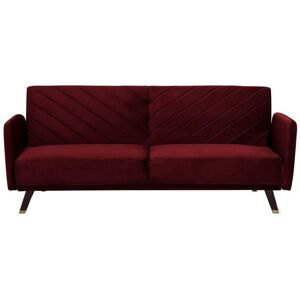 Beliani Sofa Bed Dark Red Velvet - Modern Living Room 3 Seater with Wooden Legs Beliani Sofa Bed Dark Red Velvet - Modern Living Room 3 Seater with Wooden Legs