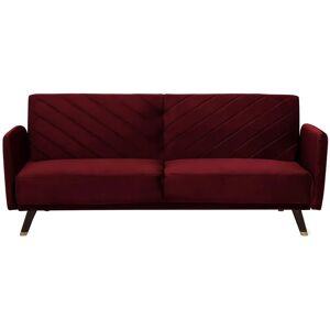 Beliani Sofa Bed Dark Red Velvet - Modern Living Room 3 Seater with Wooden Legs Beliani Sofa Bed Dark Red Velvet - Modern Living Room 3 Seater with Wooden Legs