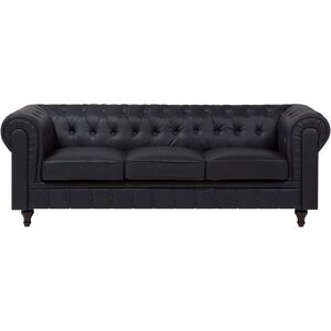 Beliani Chesterfield Sofa Black Faux Leather Upholstery Dark Wood Legs - Sofa Beliani Chesterfield Sofa Black Faux Leather Upholstery Dark Wood Legs - Sofa
