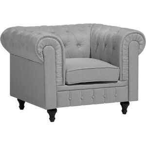 Beliani Chesterfield Armchair Light Grey Fabric Upholstery Dark Wood Legs - Armchair Beliani Chesterfield Armchair Light Grey Fabric Upholstery Dark Wood Legs - Armchair