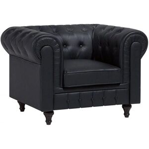 Beliani Chesterfield Armchair Black Faux Leather Upholstery Dark Wood Legs - Armchair Beliani Chesterfield Armchair Black Faux Leather Upholstery Dark Wood Legs - Armchair