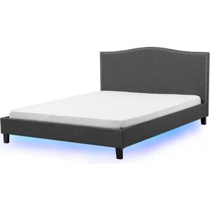 Beliani Bed Frame Grey Polyester Upholstered - LED Illumination - 6ft EU Super King Size - Traditional Design Beliani Bed Frame Grey Polyester Upholstered - LED Illumination - 6ft EU Super King Size - Traditional Design
