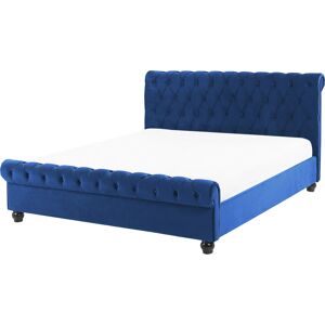 Beliani Bed Navy Blue Velvet AVALLON - Bed Beliani Bed Navy Blue Velvet AVALLON - Bed