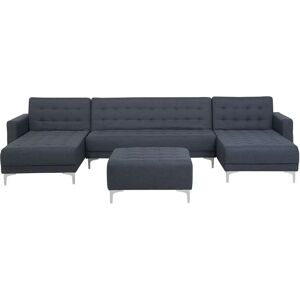 Beliani Corner Sofa Bed Dark Grey Tufted Fabric Modern U-Shaped Modular 5 Seater with Ottoman - Sofa Bed Beliani Corner Sofa Bed Dark Grey Tufted Fabric Modern U-Shaped Modular 5 Seater with Ottoman - Sofa Bed