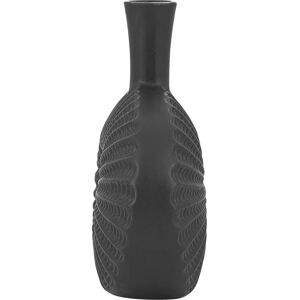 Beliani Decorative Stoneware Vase - 24cm Black Oval Glam Beliani Decorative Stoneware Vase - 24cm Black Oval Glam