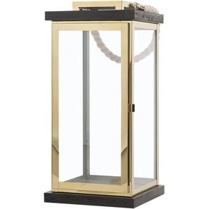 Beliani Borneo Lantern Black Wood and Gold Metal - Candle Lantern Beliani Borneo Lantern Black Wood and Gold Metal - Candle Lantern