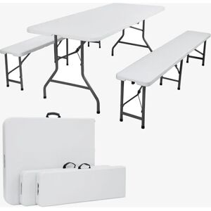 Arebos White Outdoor Furniture Set - Foldable Table & Benches Arebos White Outdoor Furniture Set - Foldable Table & Benches