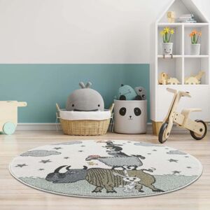 Carpet City Kindergartenteppich mit Tieren - 120cm Rund Beige Carpet City Kindergartenteppich mit Tieren - 120cm Rund Beige