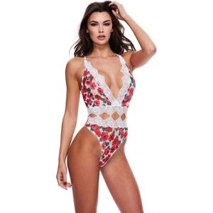 Cuerpo de encaje floral rojo y blanco de Baci Lingerie - S/M Cuerpo de encaje floral rojo y blanco de Baci Lingerie - S/M