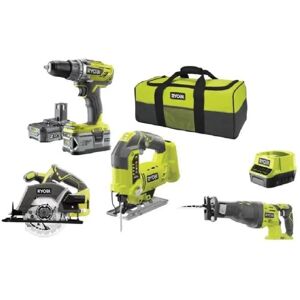 Set de 4 herramientas inalámbricas Ryobi - Taladro, Sierra circular, Calar, Sable - 2x 2Ah+4Ah Set de 4 herramientas inalámbricas Ryobi - Taladro, Sierra circular, Calar, Sable - 2x 2Ah+4Ah
